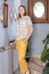 Jiber Kadın Sarı Çiçekli Pijama Takımı 10019 L - Sarı