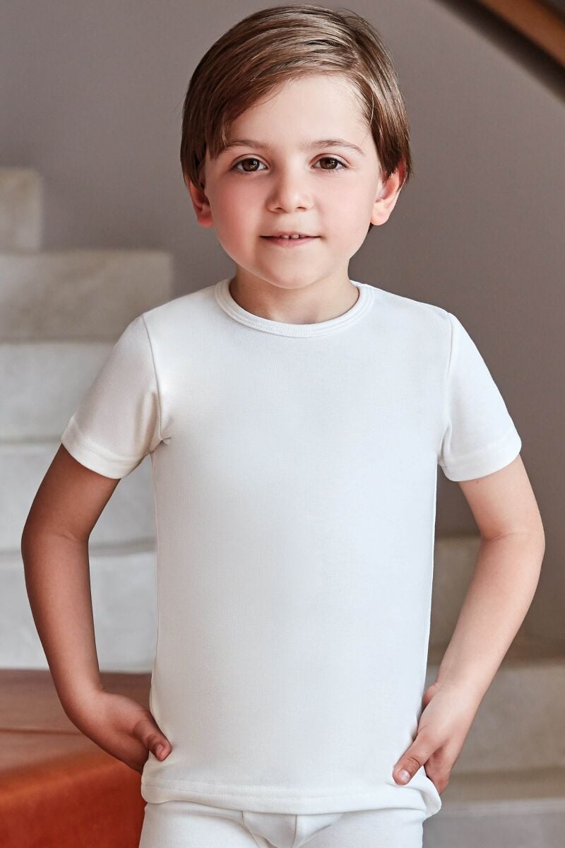 Goldenbay Uniseks Erkek/Kız Çocuk Termal Kısa Kol İçlik (2539) 12-14 - Beyaz