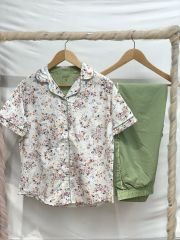 Jiber Kadın Yeşil Çiçekli Pijama Takımı 10019