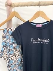 Kadın Füme Baskılı Yarım Kol Viskon Pijama Takımı 10120