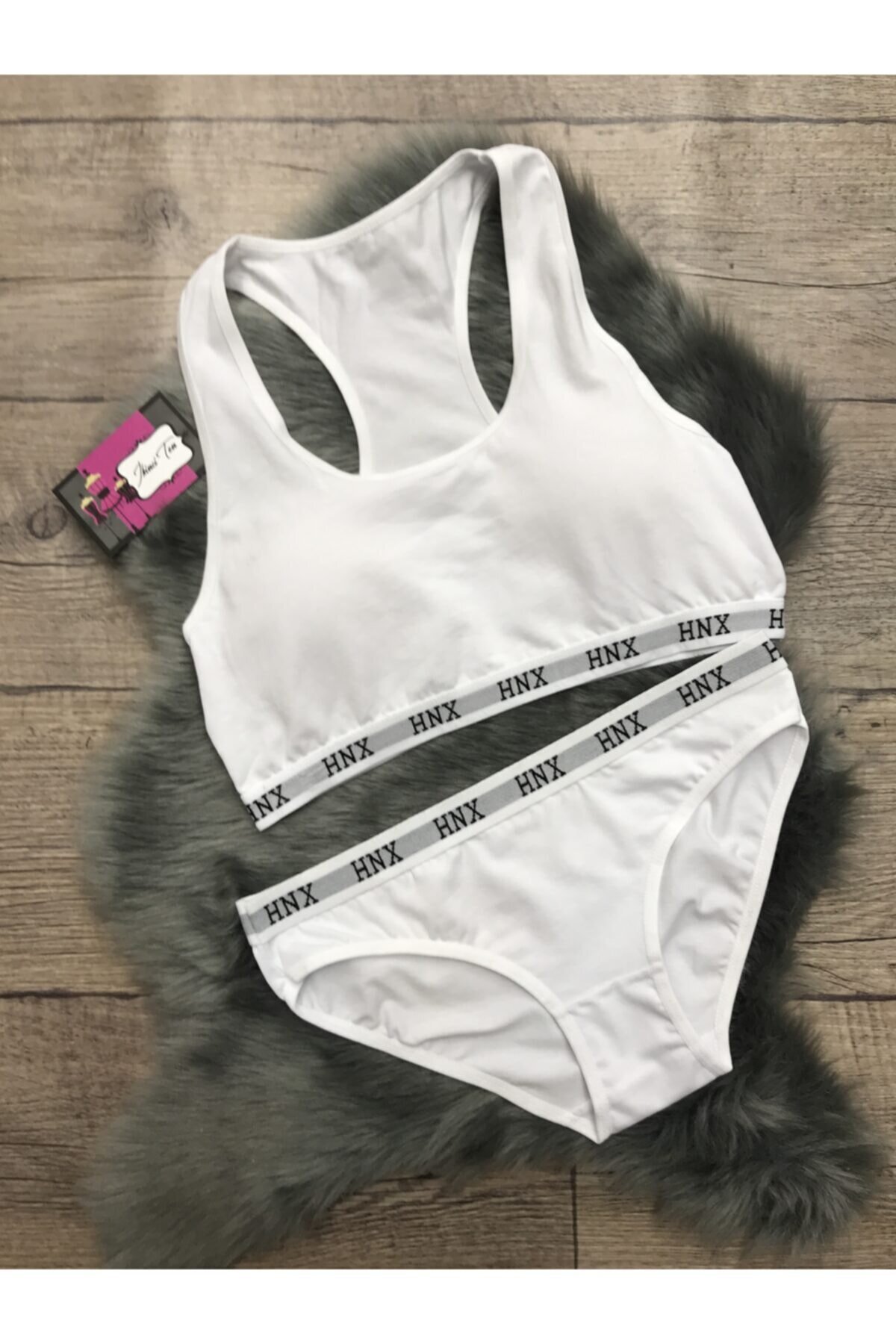 Hnx Kadın Pedli Beyaz Sporcu Sütyen Külot Set