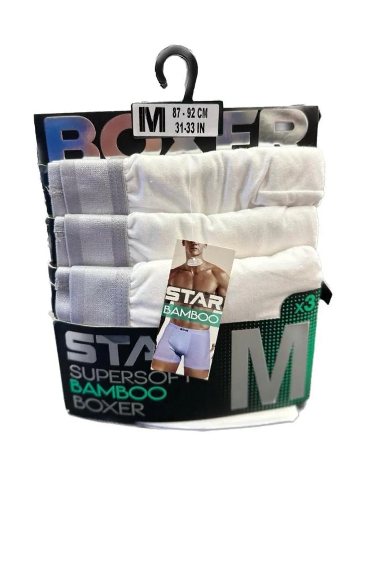 STAR Erkek Bambu Ultrasoft 3'lü Boxer 3XL - Beyaz