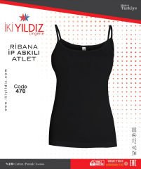 İki Yıldız Ribana Geniş Askılı Kadın Atlet 470 4XL - Siyah
