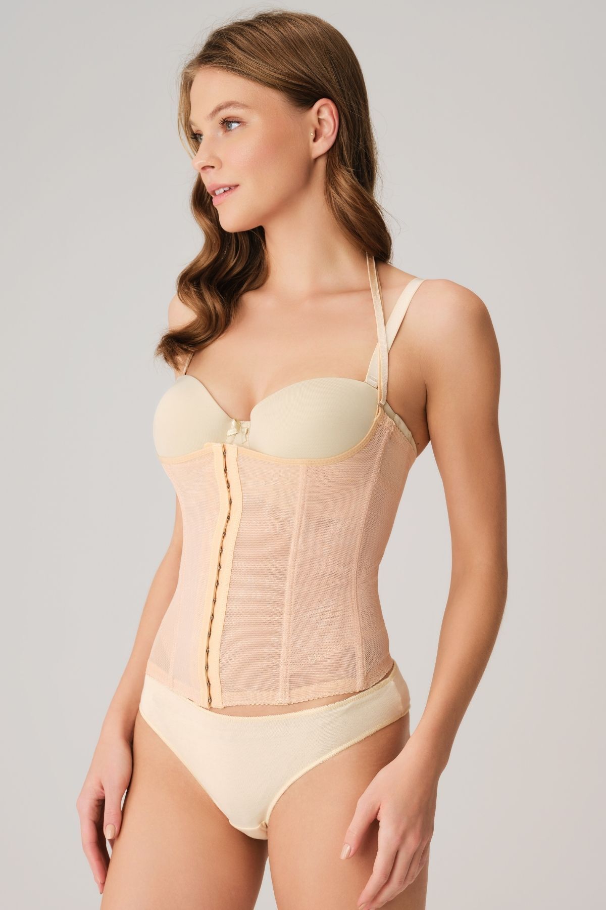 Anıl Kadın Toparlayıcı Bel İnceltici Dikişli Büyük Beden Kancalı Çıkabilen Askılı Sıkı Bel Korse 2507 S - Ten Rengi
