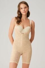 Anıl Kadın Toparlayıcı Vücut İnceltici Dikişli Fermuarlı Uzun Paca Altı Açık Sıkı Badi Korse 2513 S - Ten Rengi