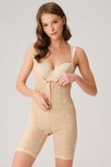 Anıl Kadın Toparlayıcı Vücut İnceltici Dikişli Fermuarlı Uzun Paca Altı Açık Sıkı Badi Korse 2513 L - Ten Rengi
