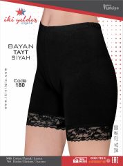 İki Yıldız Kadın Dantelli Kısa Tayt 180 XL - Siyah