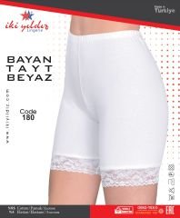 İki Yıldız Kadın Dantelli Kısa Tayt 180 M - Beyaz