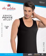 İki Yıldız Erkek Süprem Pamuklu Atlet 02 M - Siyah