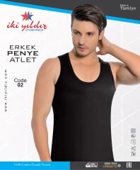İki Yıldız Erkek Süprem Pamuklu Atlet 02 L - Siyah