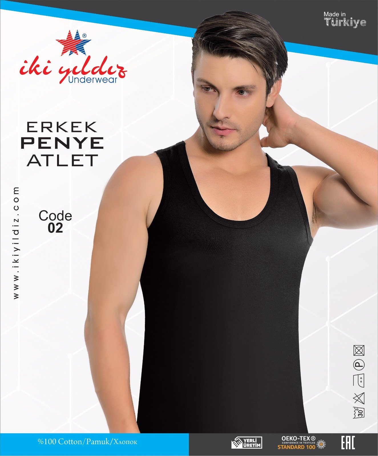 İki Yıldız Erkek Süprem Pamuklu Atlet 02 XXL - Siyah