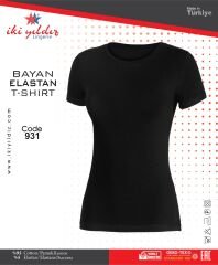 İki Yıldız Kadın Likralı Tişört 931 M - Siyah