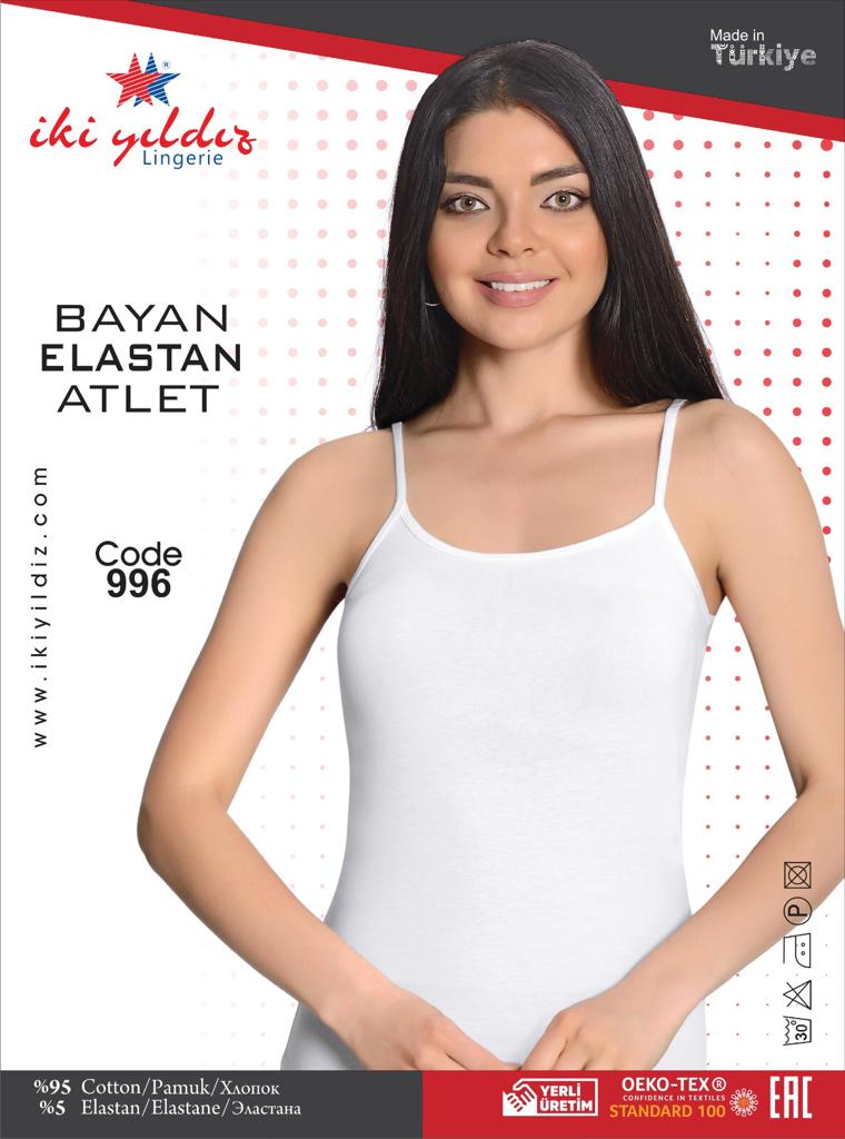 İki Yıldız Kadın Likralı İp Askılı Atlet 996 L - Beyaz