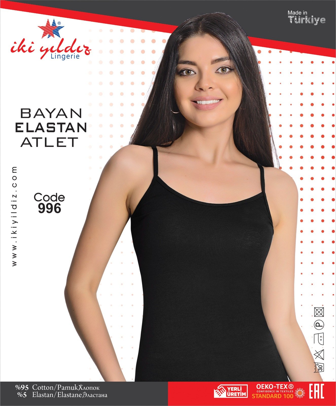İki Yıldız Kadın Likralı İp Askılı Atlet 996 L - Siyah