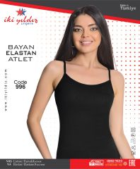 İki Yıldız Kadın Likralı İp Askılı Atlet 996 XL - Siyah