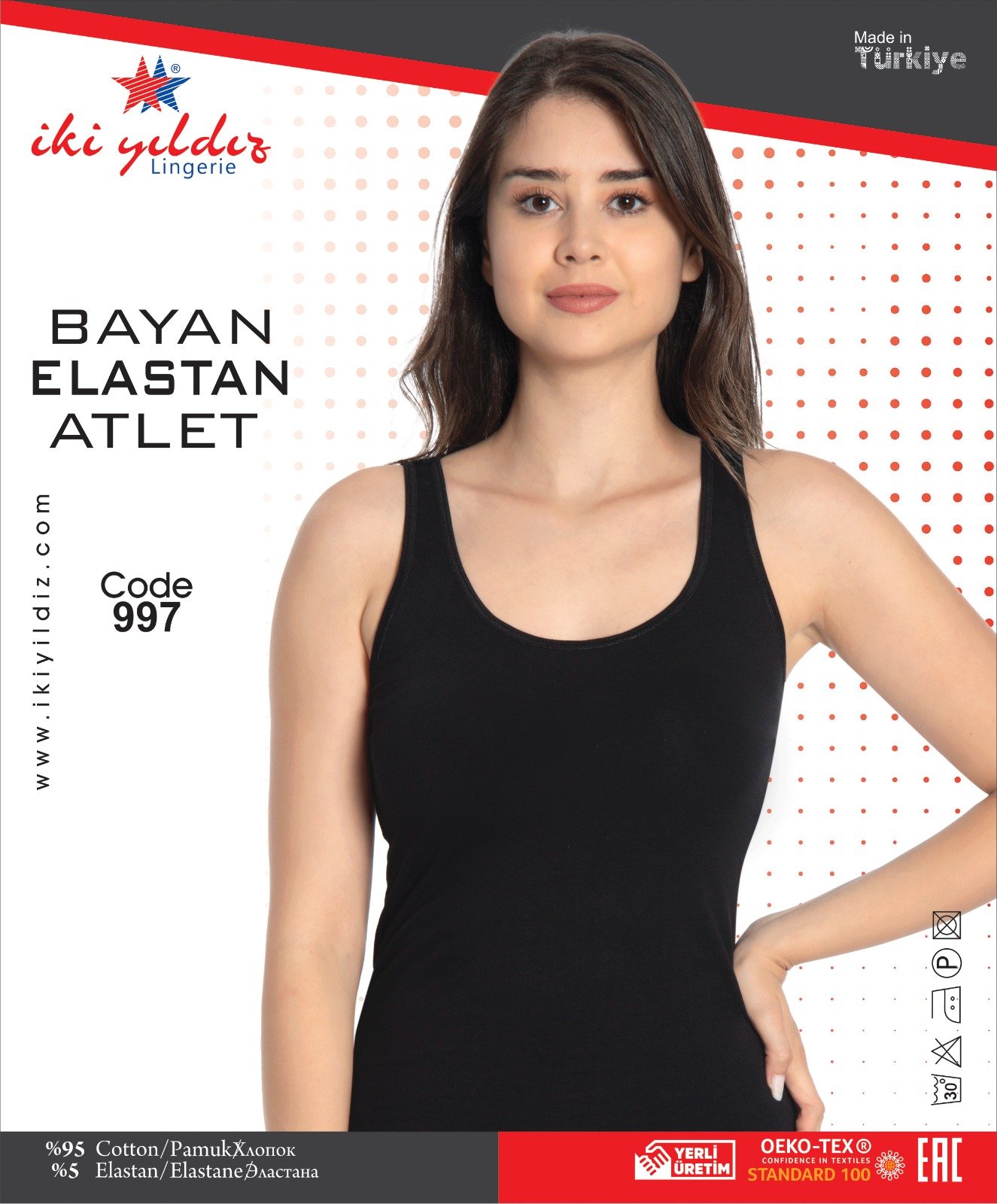 İki Yıldız Kadın Kalın Askılı Likralı Atlet Body 997 S - Siyah