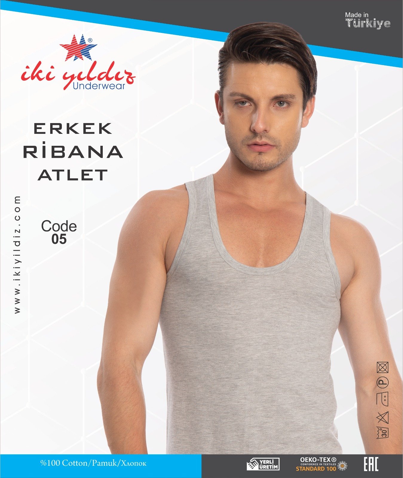 İki Yıldız Erkek Ribana Atlet 05 S - Gri