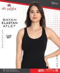 İki Yıldız Kadın Kalın Askılı Likralı Atlet Body 997 XL - Siyah