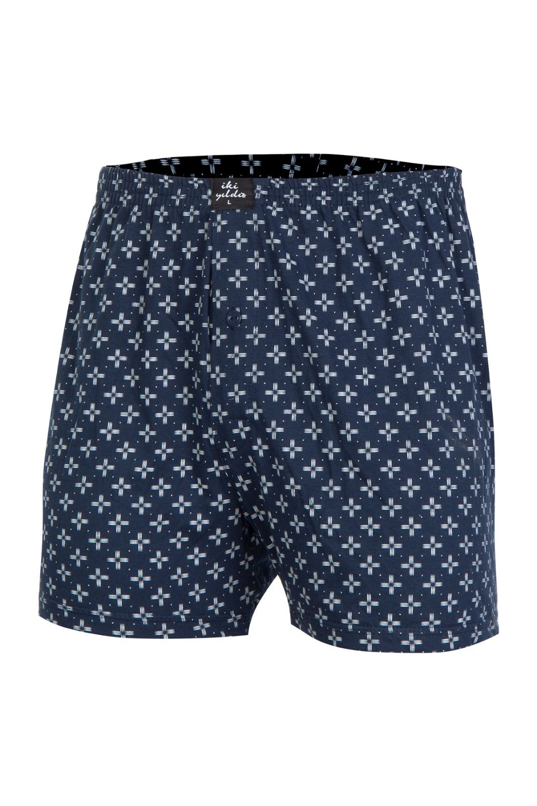 İki Yıldız Erkek Desenli Penye Boxer 12034 XXXL - Lacivert