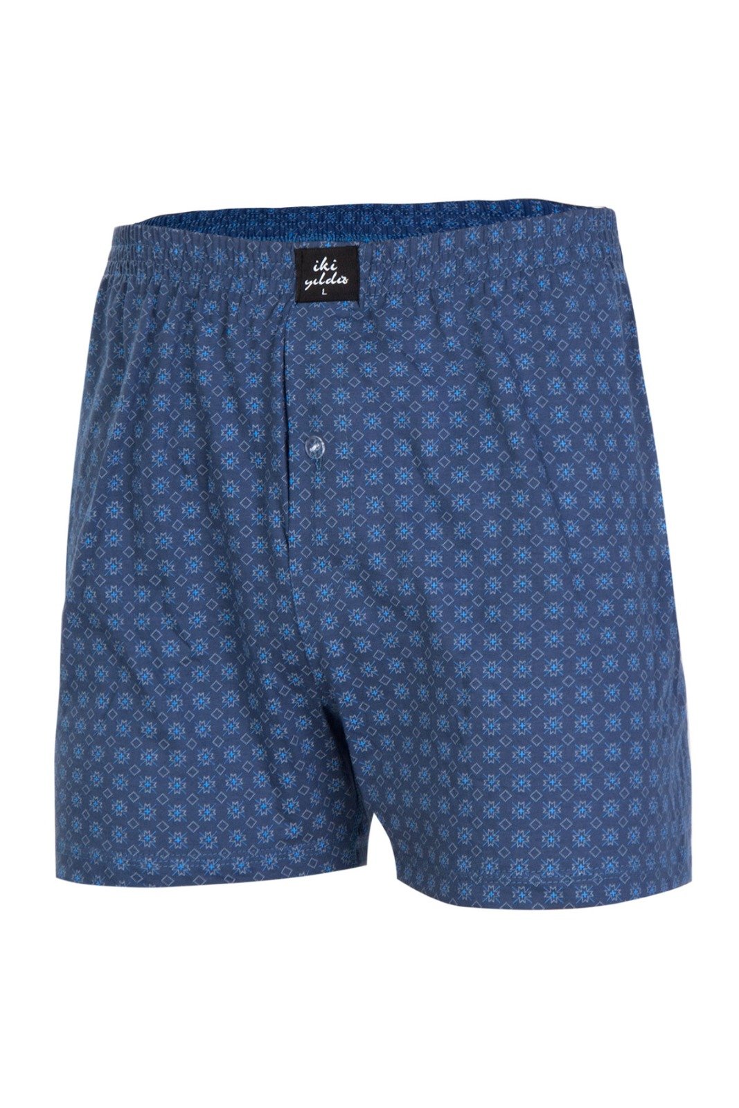 İki Yıldız Erkek Desenli Penye Boxer 12034 S - İndigo