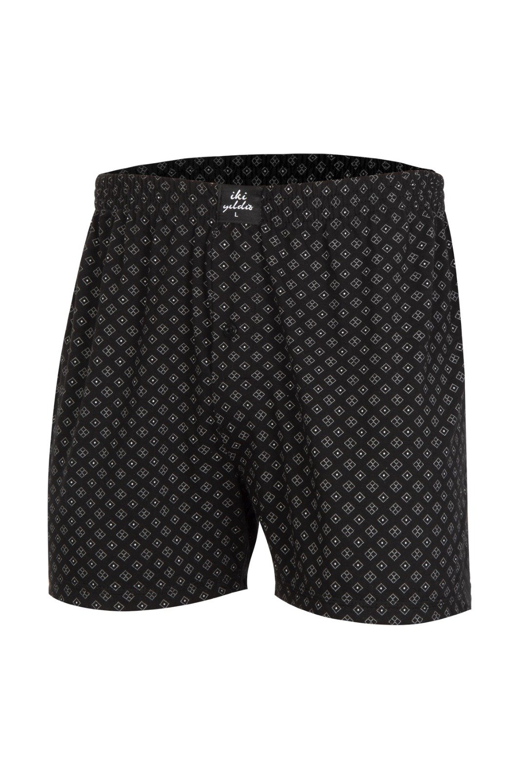 İki Yıldız Erkek Desenli Penye Boxer 12034 S - Siyah