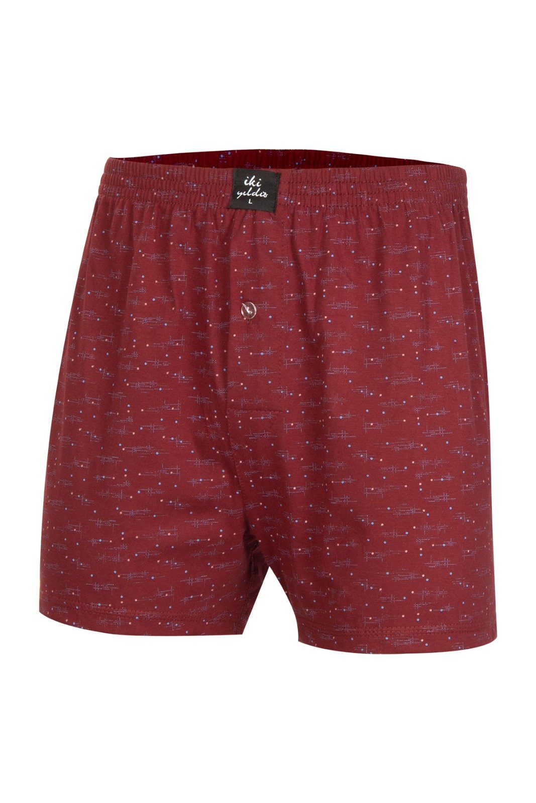 İki Yıldız Erkek Desenli Penye Boxer 12034 XL - Bordo