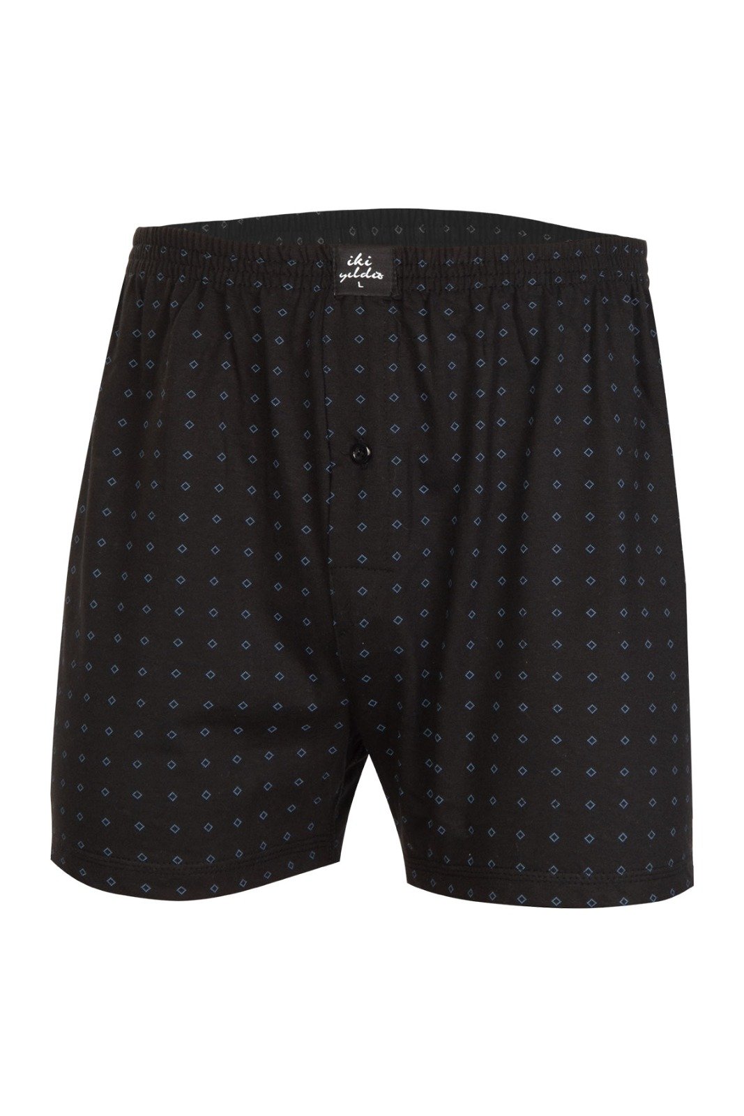 İki Yıldız Erkek Desenli Penye Boxer 12034 S - Siyah-1