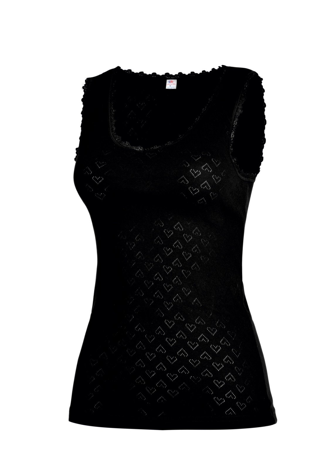 İki Yıldız Kadın Beyaz Kalın Askılı Pamuk Ribana Delikli Atlet 498 XXL - Siyah