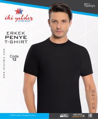 İki Yıldız Erkek Penye Sıfır Yaka Fanila 12 L - Siyah