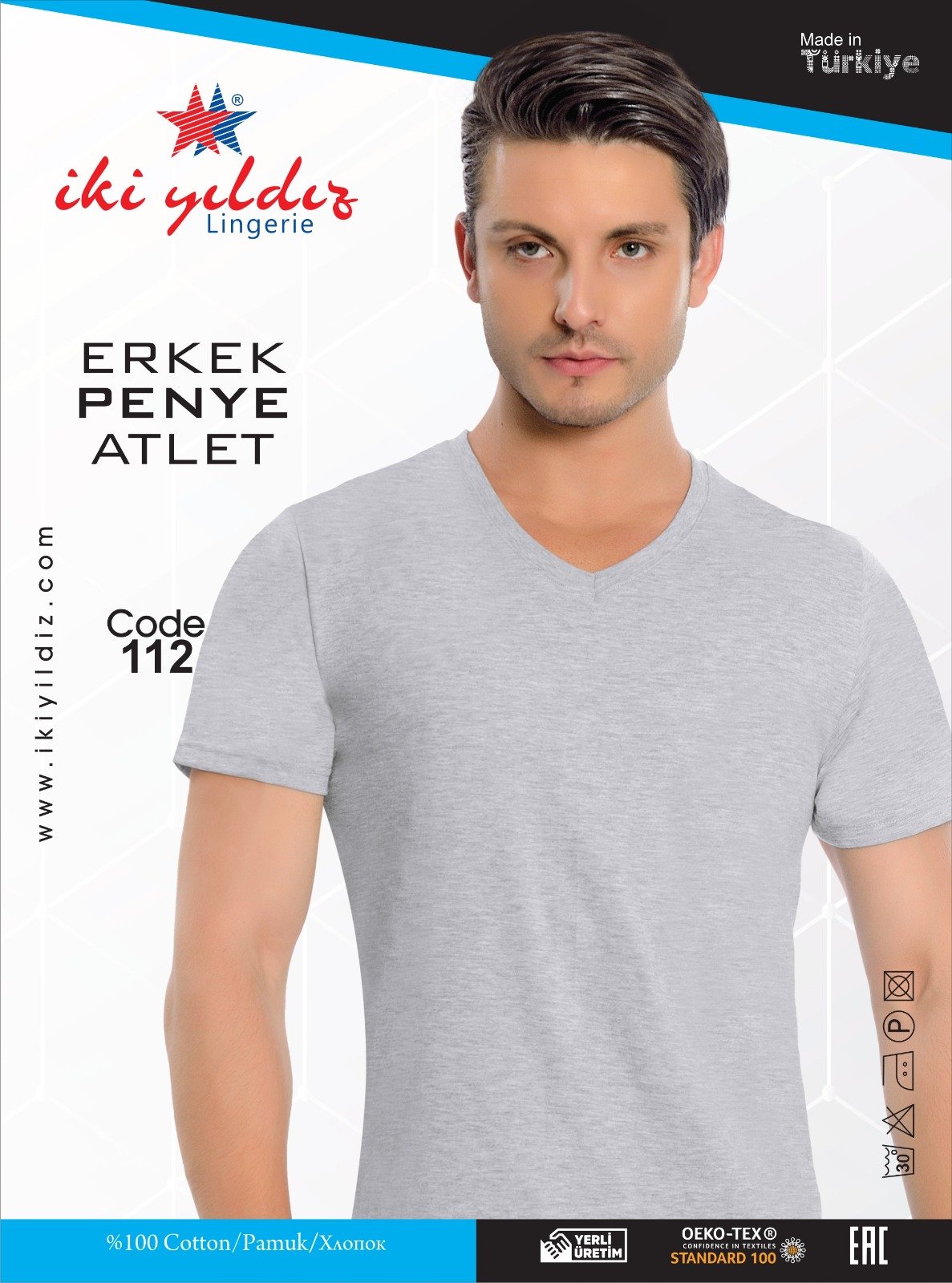 İki Yıldız V Yaka Fanila 112 M - Gri