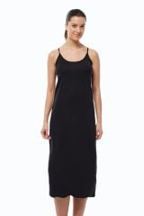 Malabadi Kadın Ayarlanabilir İp Askılı Uzun Geniş Elbise Astarı Modal Kombinezon 1080 XL - Siyah