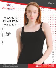 İki Yıldız Kadın Likralı Tırnak Lastikli Atlet 961 XL - Siyah
