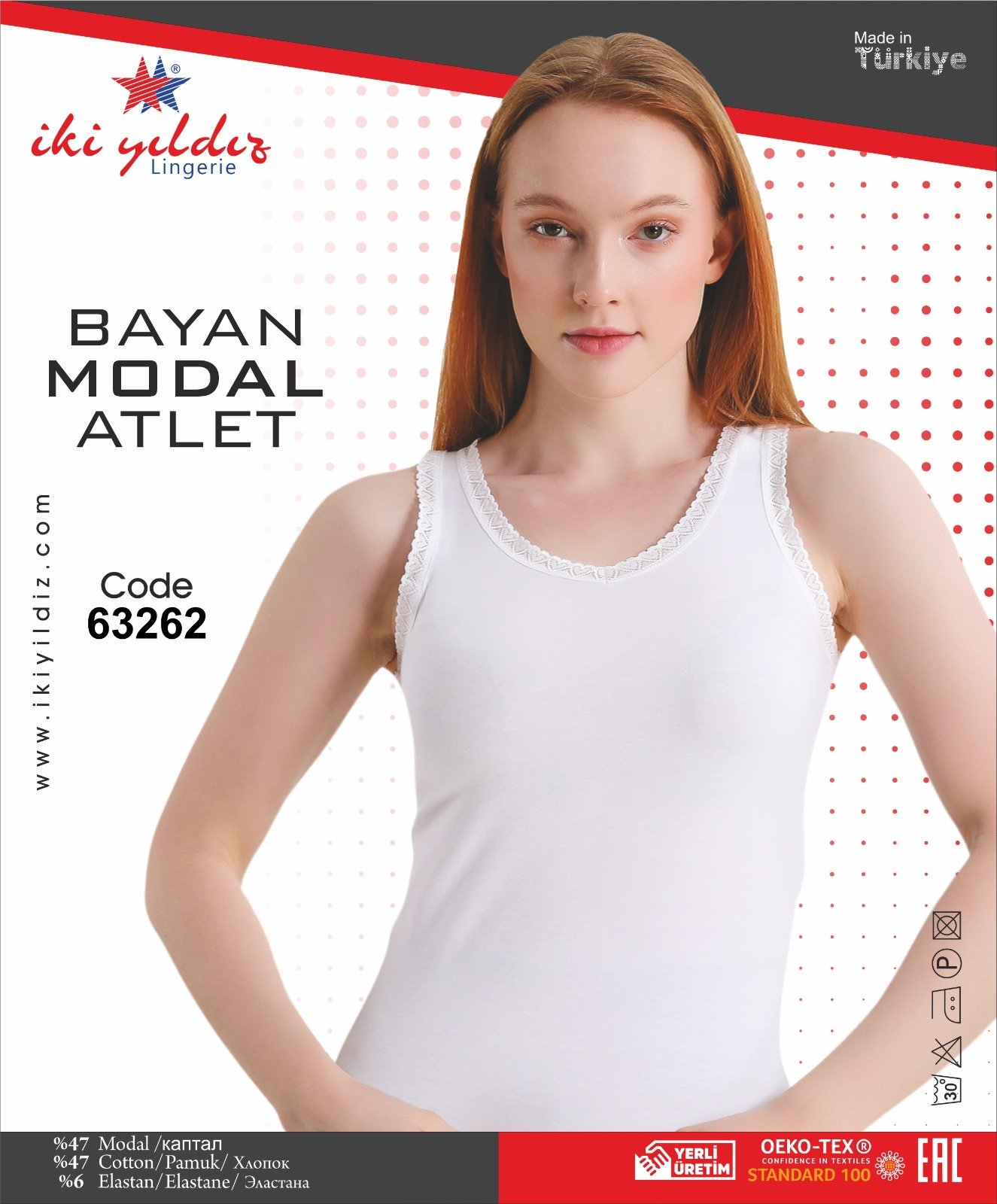 İki Yıldız Kadın Modal Kalpli Dantelli Atlet 63262 XL - Beyaz