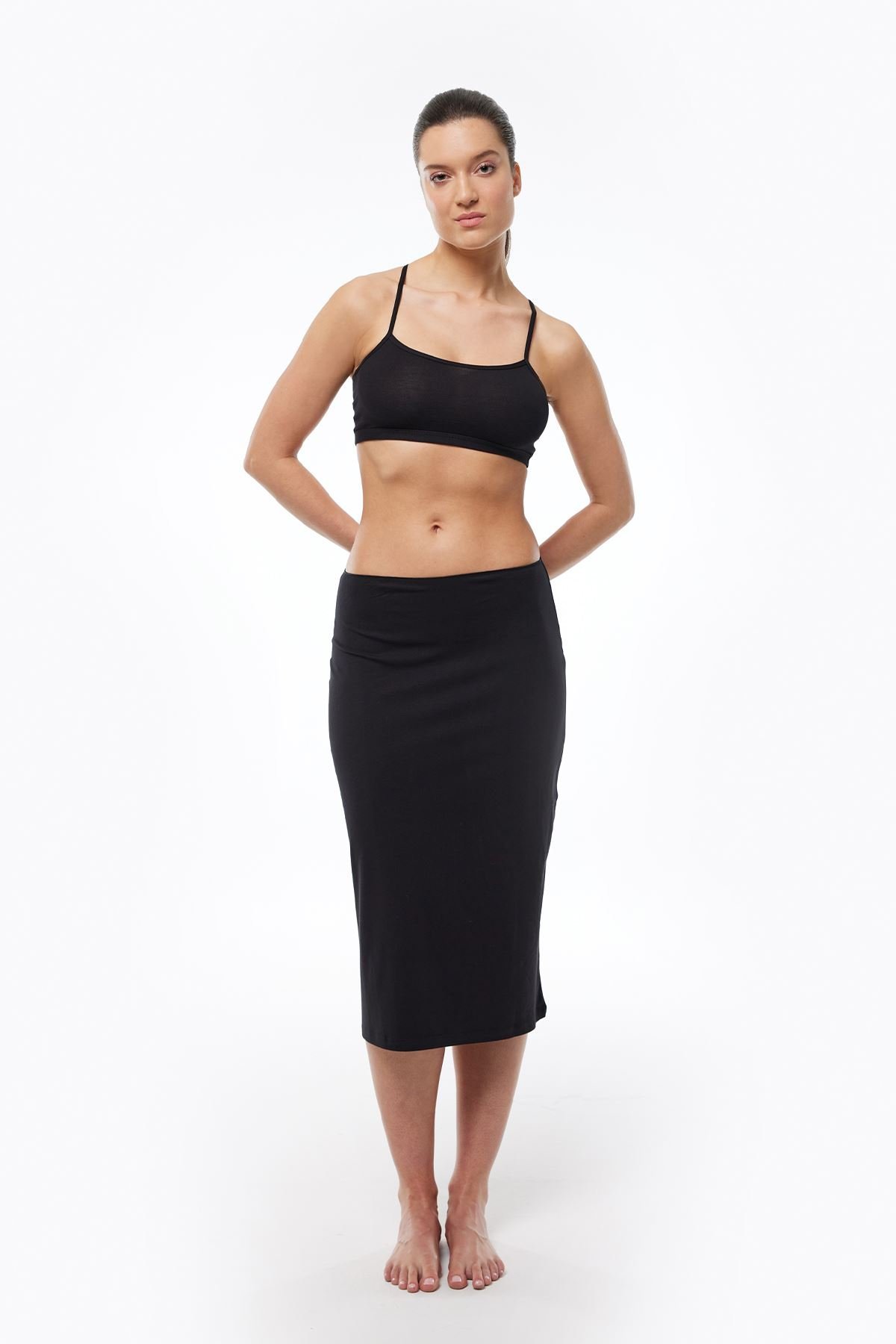 Malabadi Tam Boy Uzun Etek Astarı Modal Jüpon 1061 S - Siyah