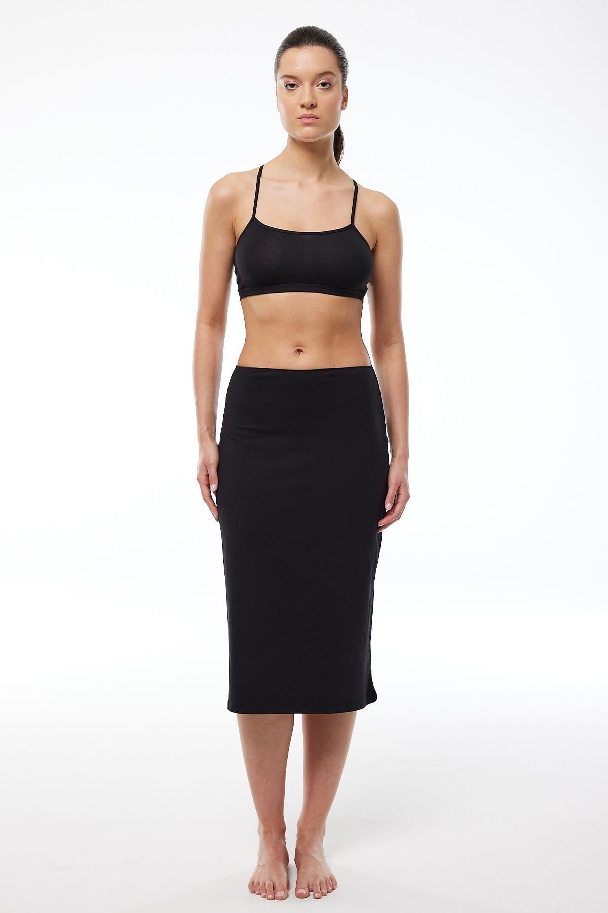 Malabadi Tam Boy Uzun Etek Astarı Modal Jüpon 1061 M - Siyah