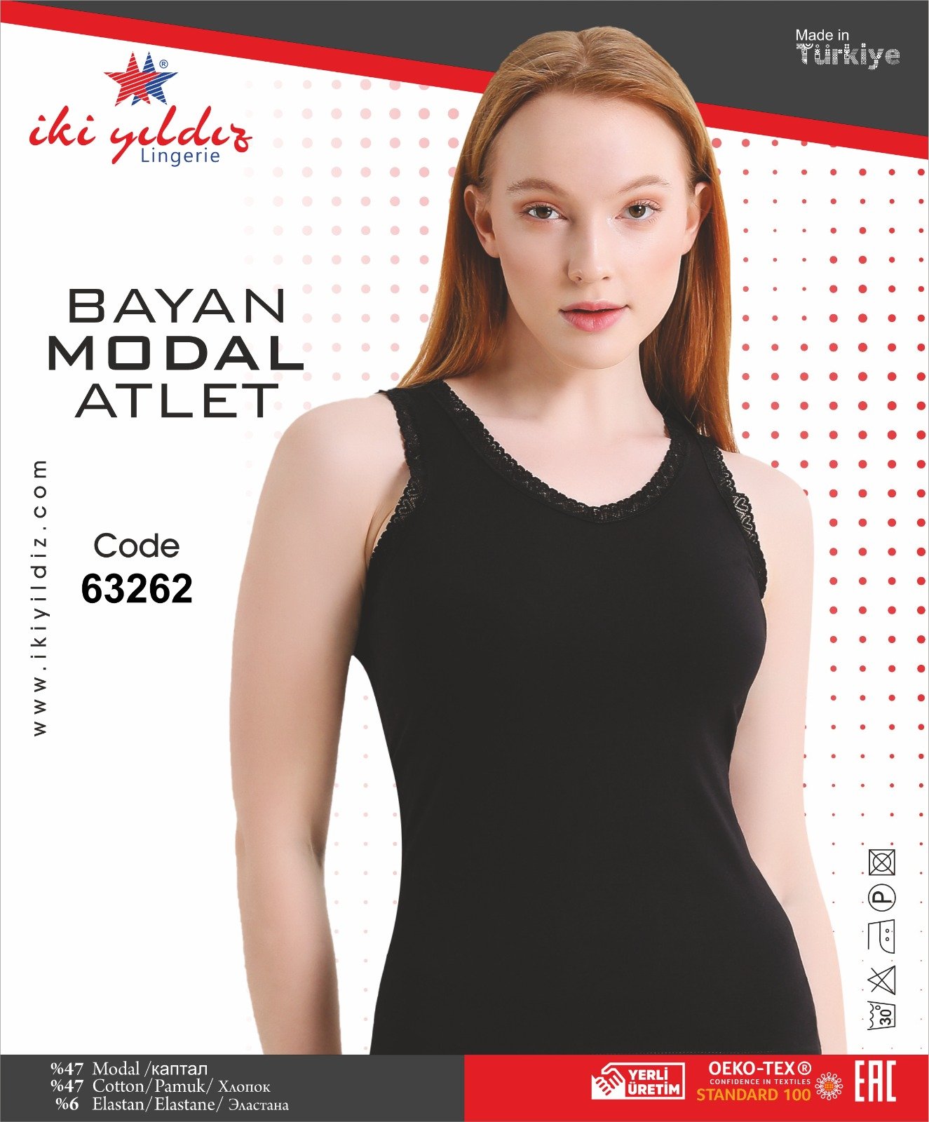 İki Yıldız Kadın Modal Kalpli Dantelli Atlet 63262 XL - Siyah