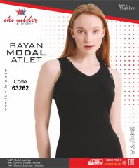 İki Yıldız Kadın Modal Kalpli Dantelli Atlet 63262 XL - Siyah
