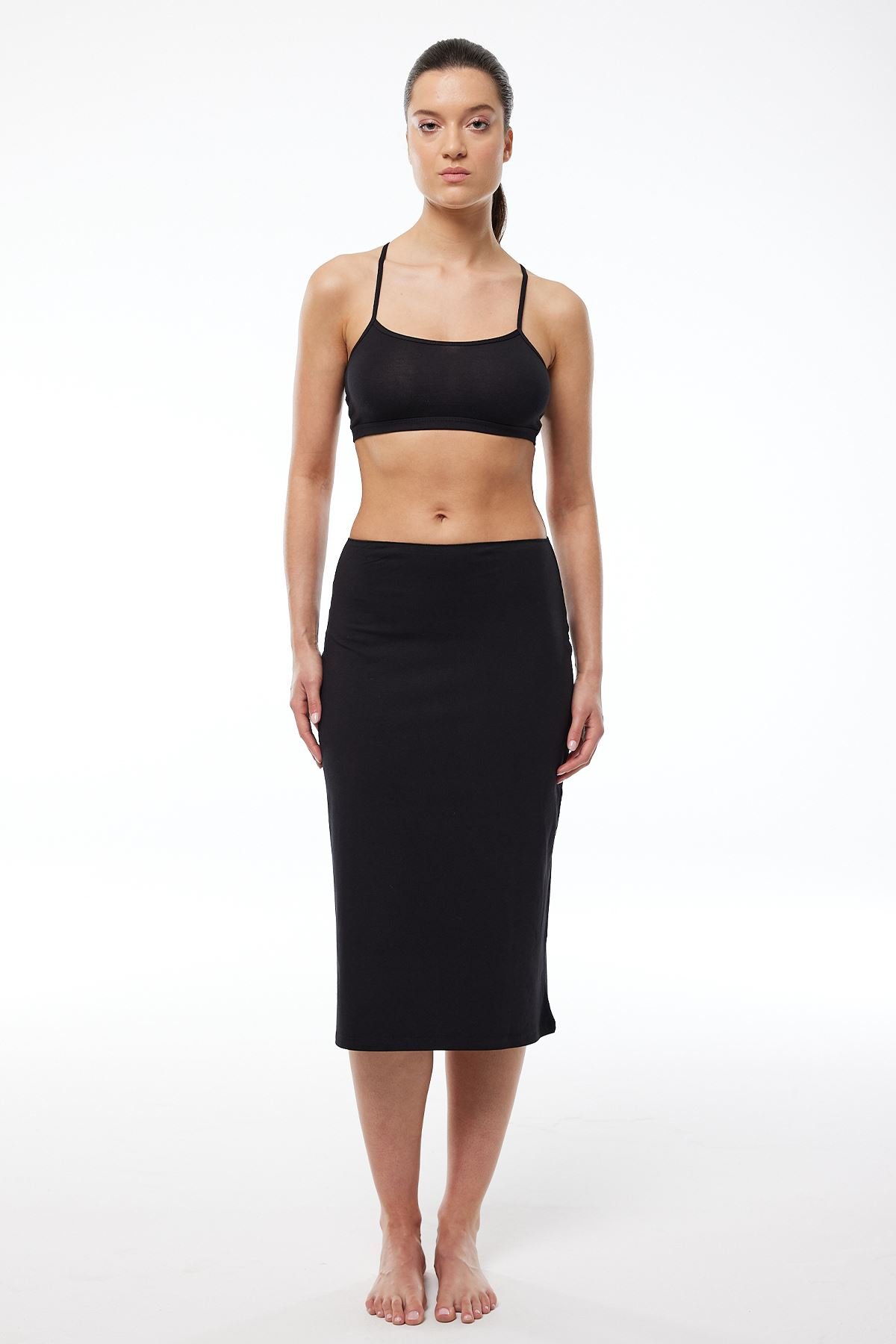 Malabadi Tam Boy Uzun Etek Astarı Modal Jüpon 1061 XL - Siyah