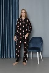 Işılay Kadın Boydan Düğmeli Süet Pijama Takım 0214