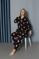 Işılay Kadın Boydan Düğmeli Süet Pijama Takım 0214