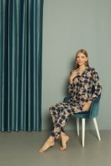 Işılay Kadın Boydan Düğmeli Süet Pijama Takım 0215