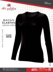 İki Yıldız Kadın Likralı Uzun Kollu Body 1914 M - Siyah