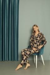 Işılay Kadın Boydan Düğmeli Süet Pijama Takım 0217