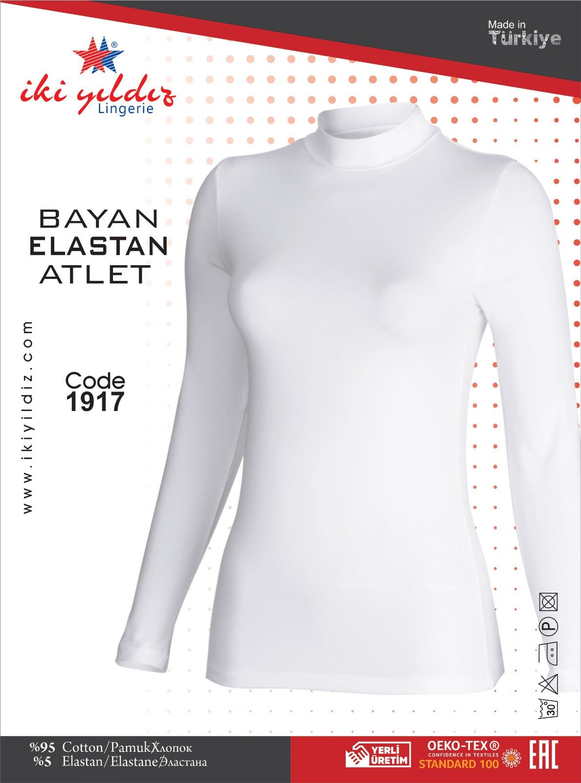 İki Yıldız Kadın Boğazlı Uzun Kol Body 1917 M - Beyaz