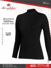 İki Yıldız Kadın Boğazlı Uzun Kol Body 1917 L - Siyah
