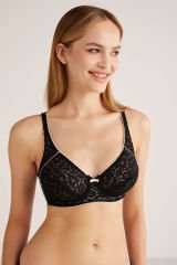 KOM Vintage Toparlayıcı Dantel Sütyen 85D - Siyah