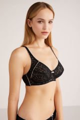 KOM Vintage Toparlayıcı Dantel Sütyen 90D - Siyah