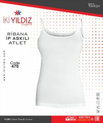 İki Yıldız Ribana Geniş Askılı Kadın Atlet 470 M - Beyaz