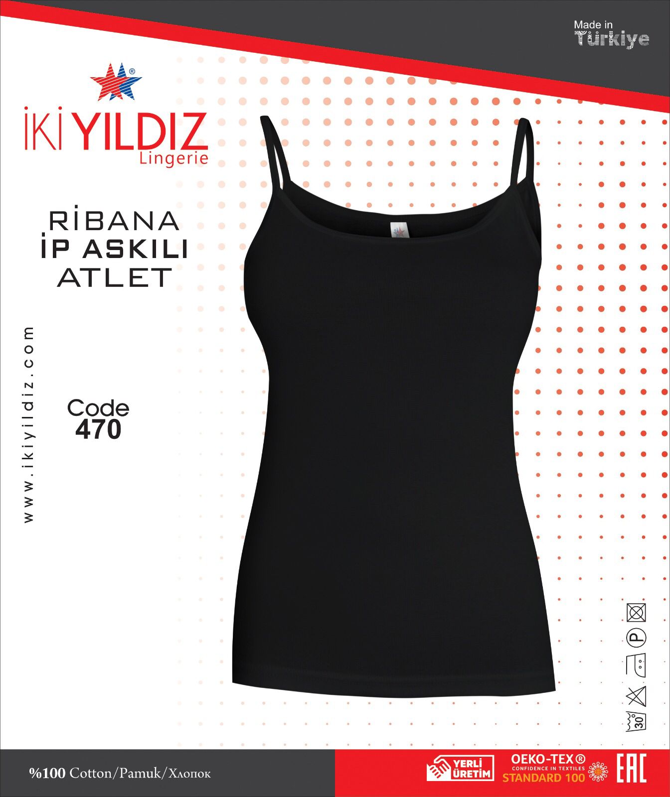 İki Yıldız Ribana Geniş Askılı Kadın Atlet 470 XXL - Siyah