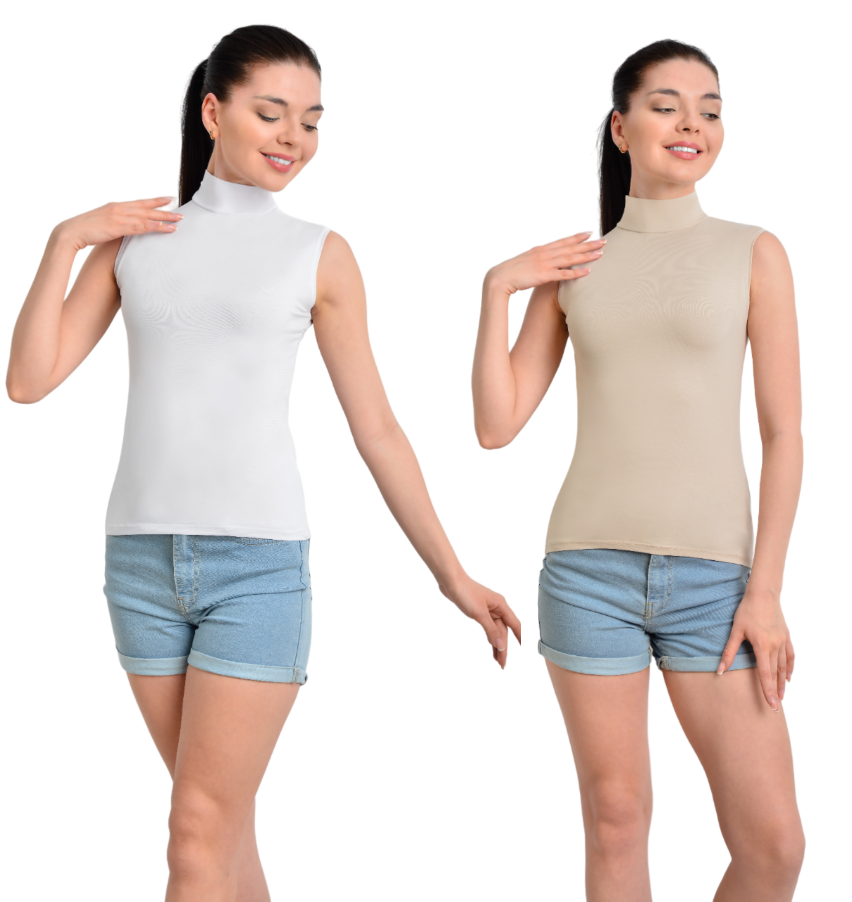 İKİNCİTEN 2'Lİ BOĞAZLI BODY S/M - Beyaz-Ten